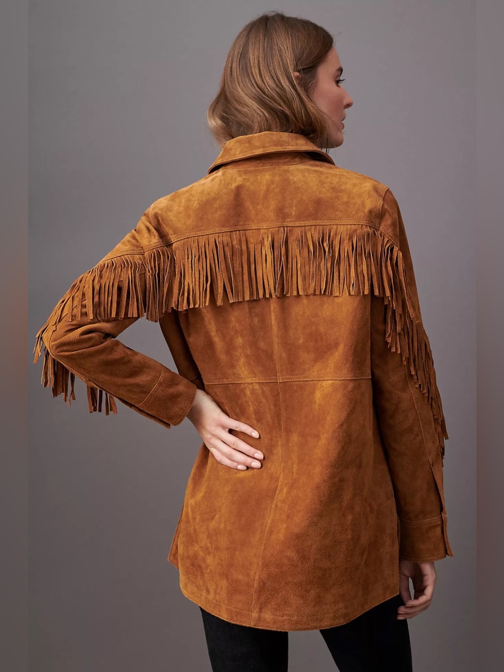 Anthropologie Pilcro Danae Fringed Suede Jacket in Brown, Size Large - Picture 3 of 12